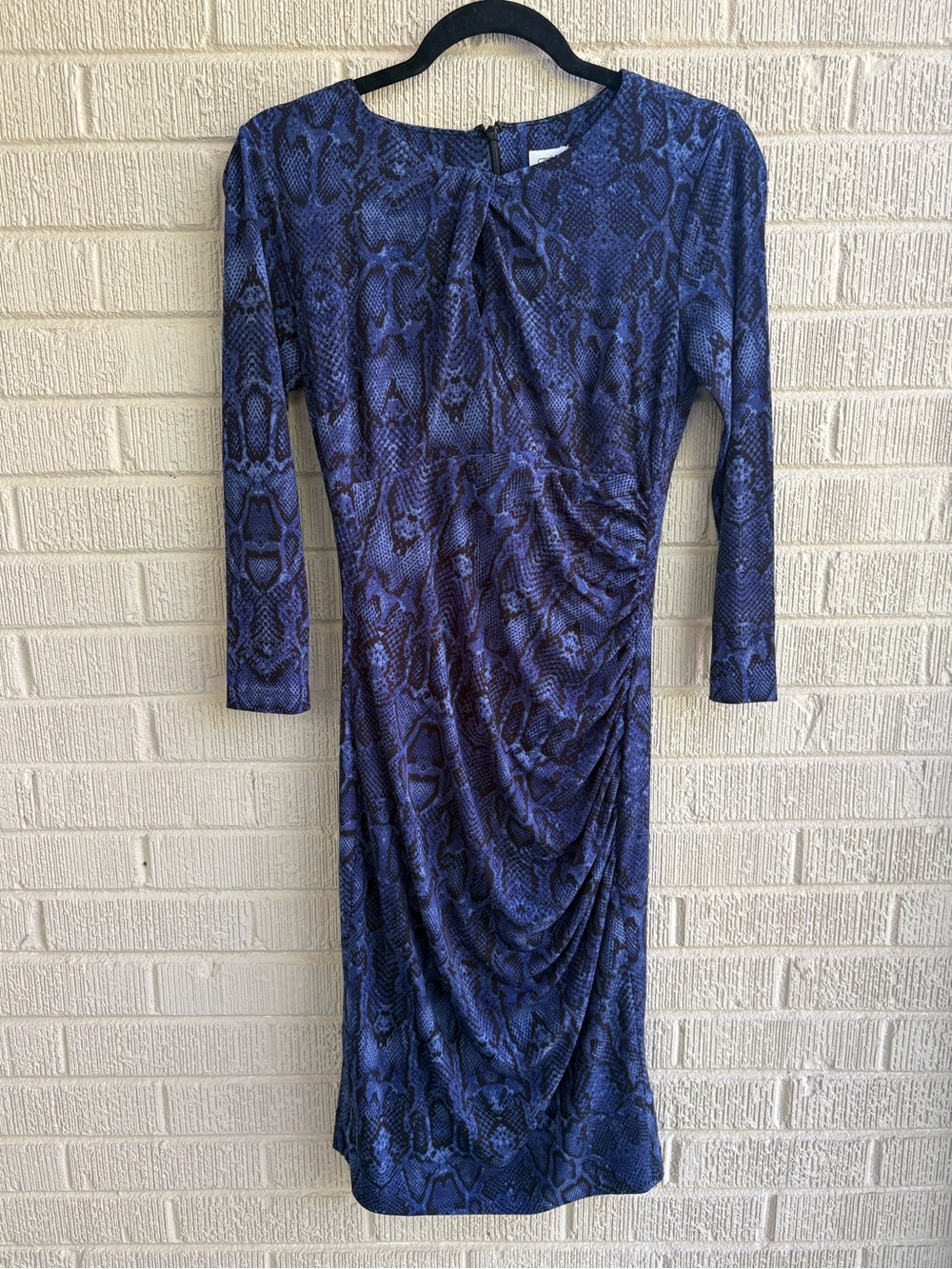 Cache Blue Snake Print Ruched Bodycon Dress | Size Small